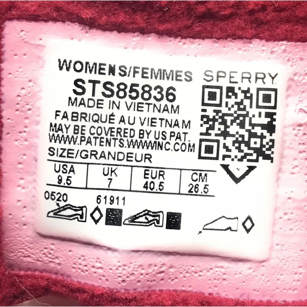 Sperry Top-Sider Women's 9.5 Saltwater‎ Emboss Woolcord Duck Boots Burgundy VGC
